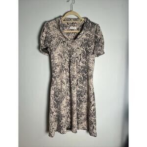 Calvin Klein Dress Midi Puff Sleeve Black Cream Cowl Neck Soft Stretch 8